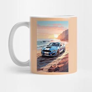 Modern American GT 500 Muscle Car Blue and White Poster Mug